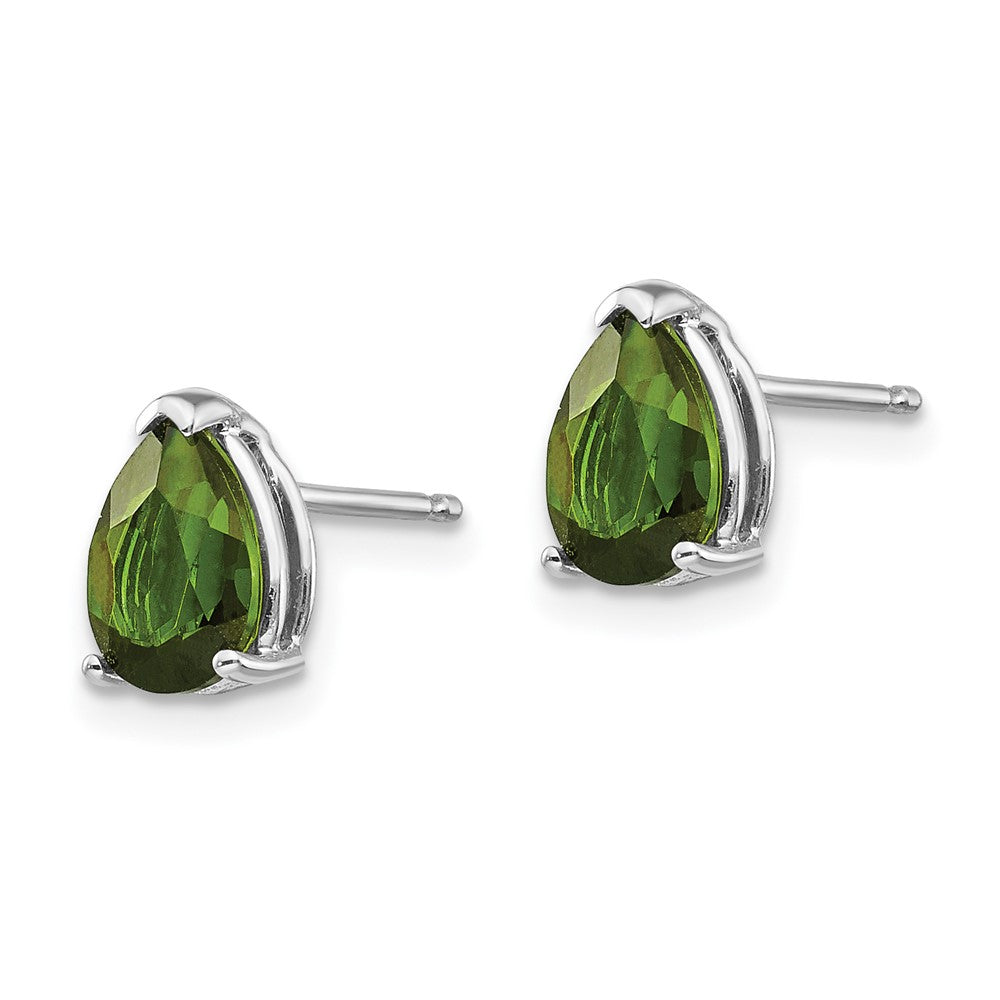 14k White Gold 7x Pear Green Tourmaline Post Earrings