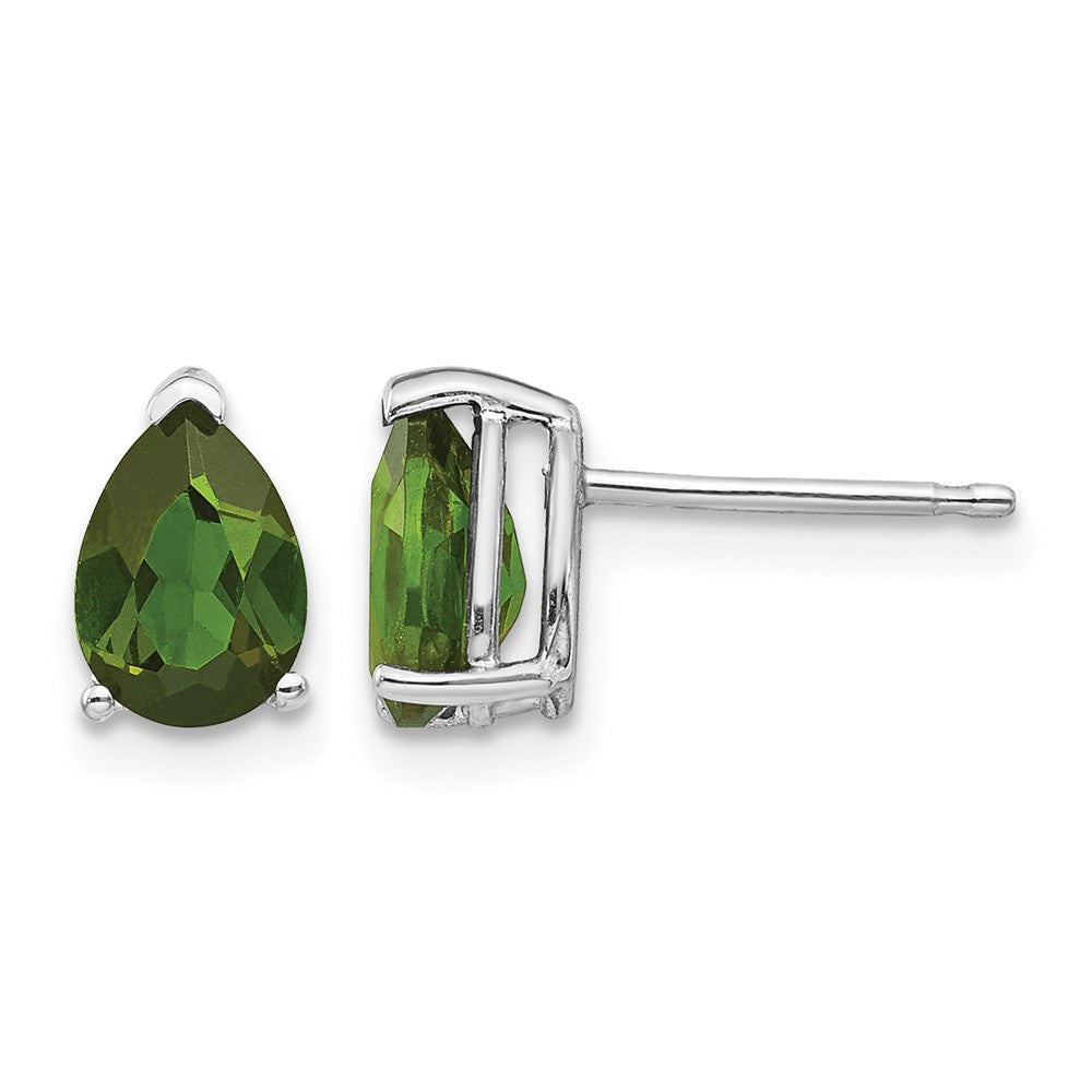 14k White Gold 7x Pear Green Tourmaline Post Earrings