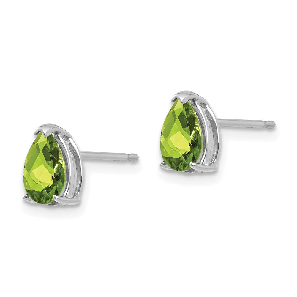 14k White Gold 7x Pear Peridot Stud Earrings