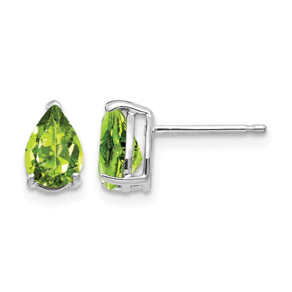 14k White Gold 7x Pear Peridot Stud Earrings