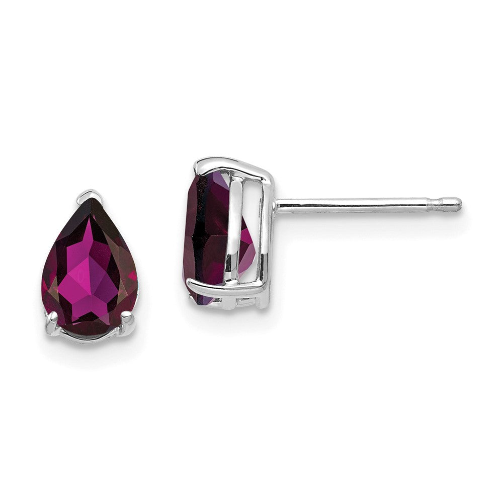 14k White Gold 7x Pear Rhodolite Garnet Stud Earrings