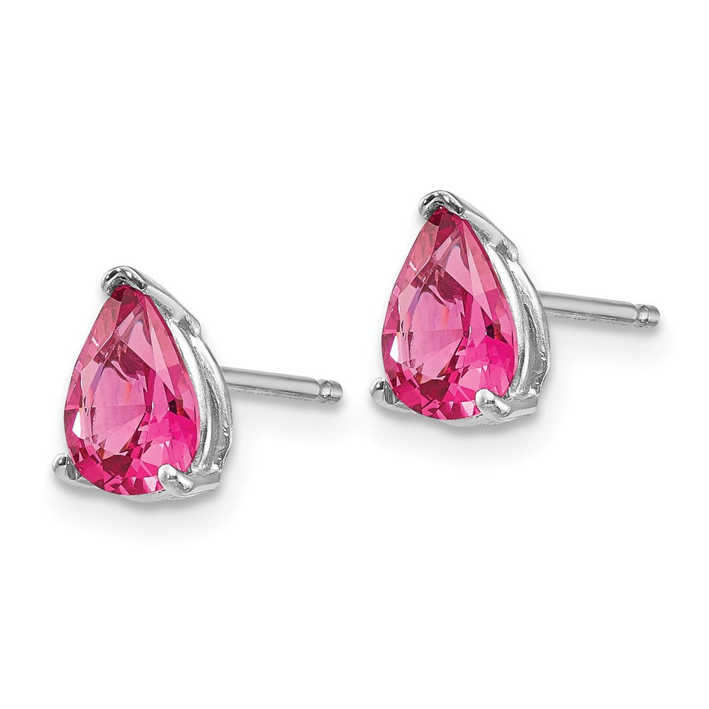 14k White Gold 7x Pear Pink Spinel Post Earrings
