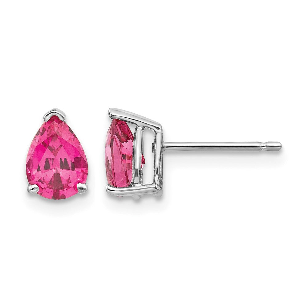 14k White Gold 7x Pear Pink Spinel Post Earrings