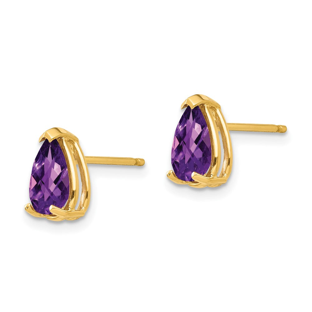 14k 8x Pear Amethyst Checker Earrings