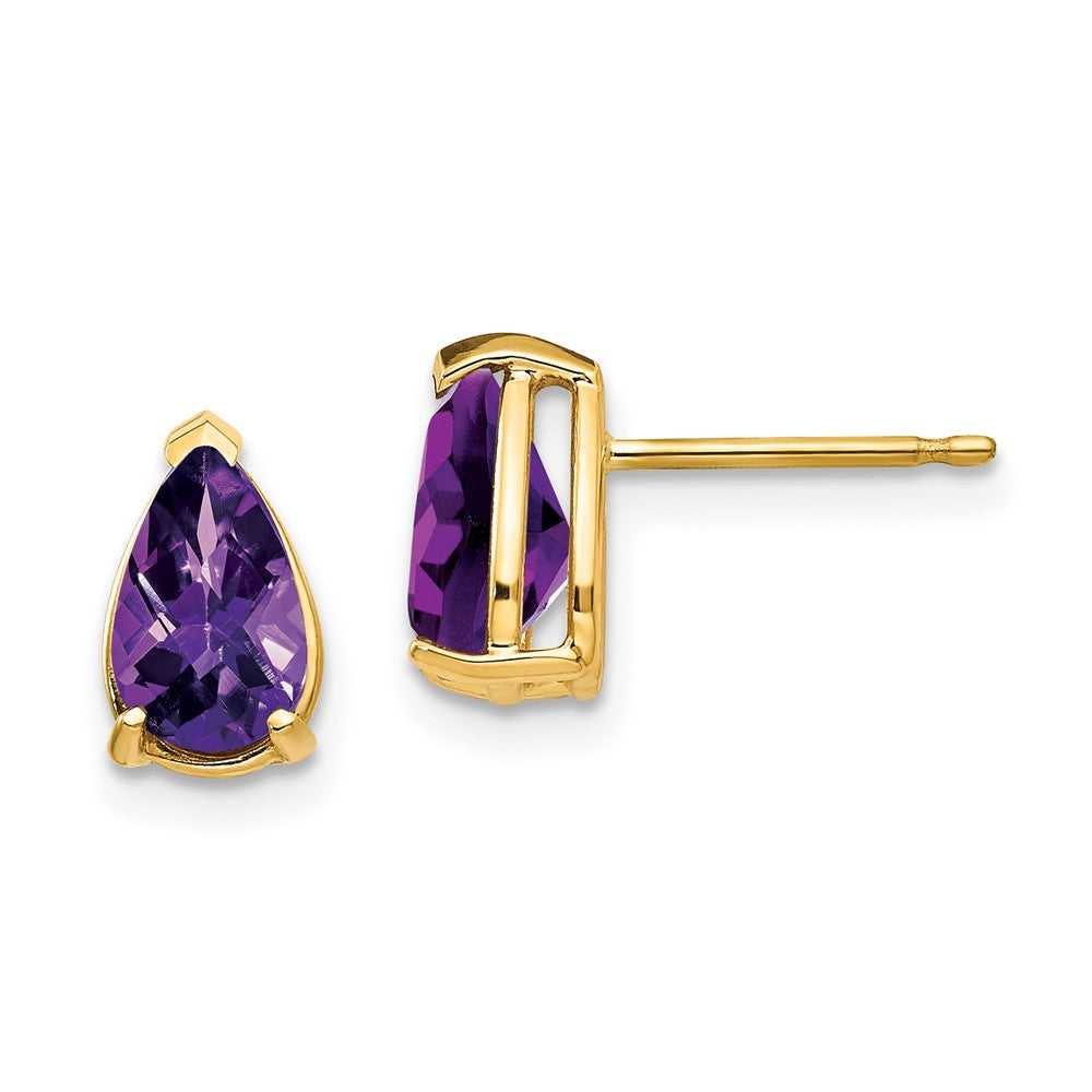 14k 8x Pear Amethyst Checker Earrings