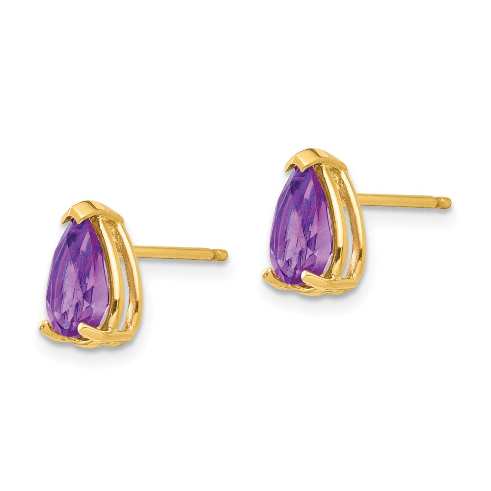 14k 8x Pear Amethyst Post Earrings