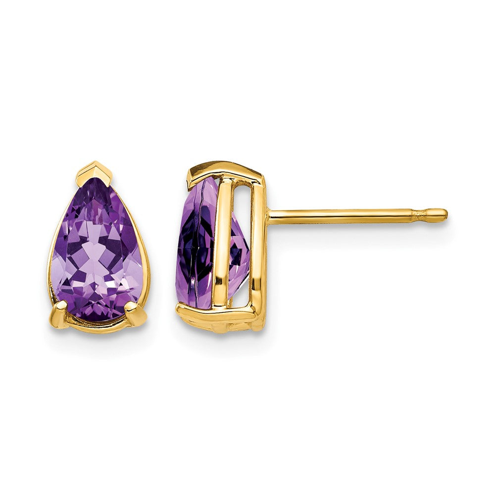14k 8x Pear Amethyst Post Earrings