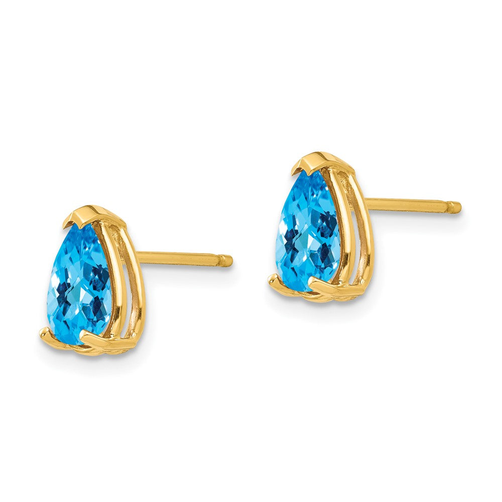 14k 8x Pear Blue Topaz Checker Earrings