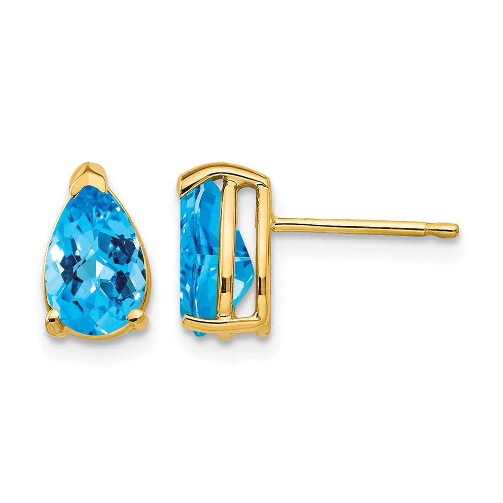 14k 8x Pear Checker-cut Blue Topaz Post Earrings