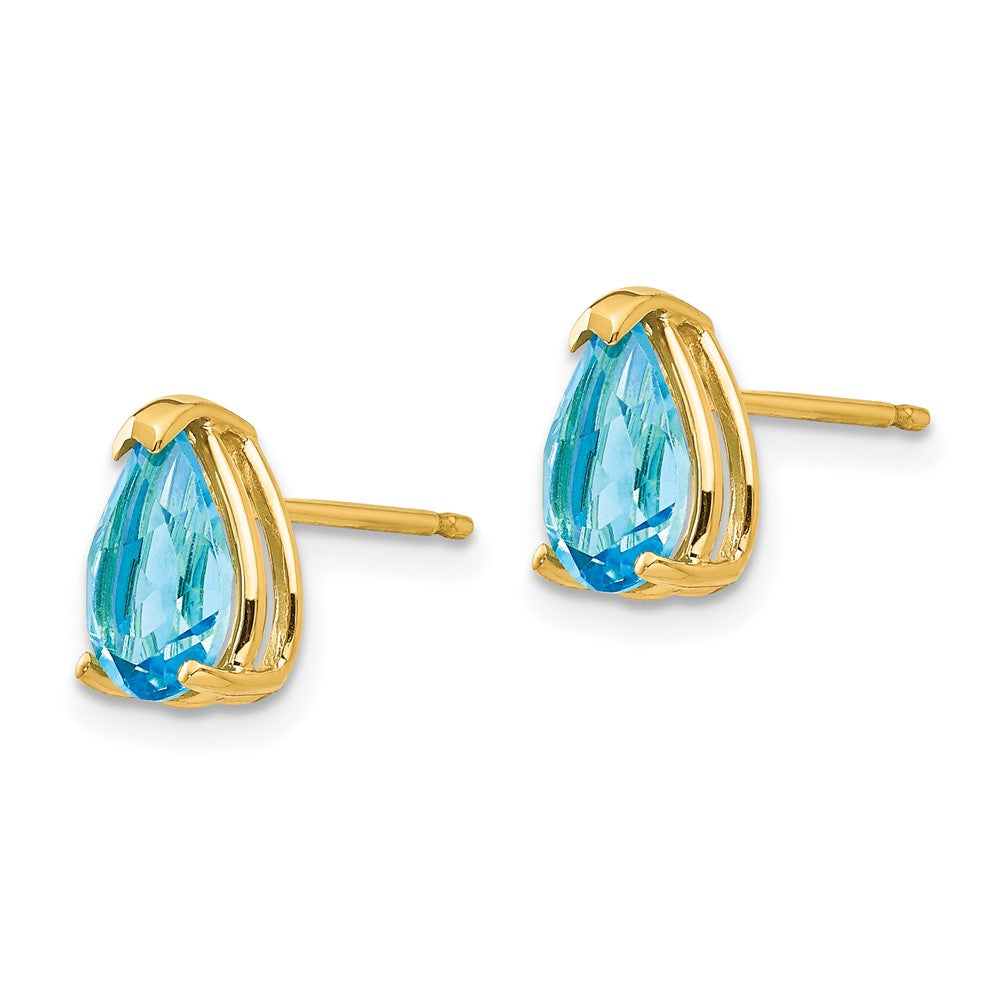 14k 8x Pear Blue Topaz Post Earrings
