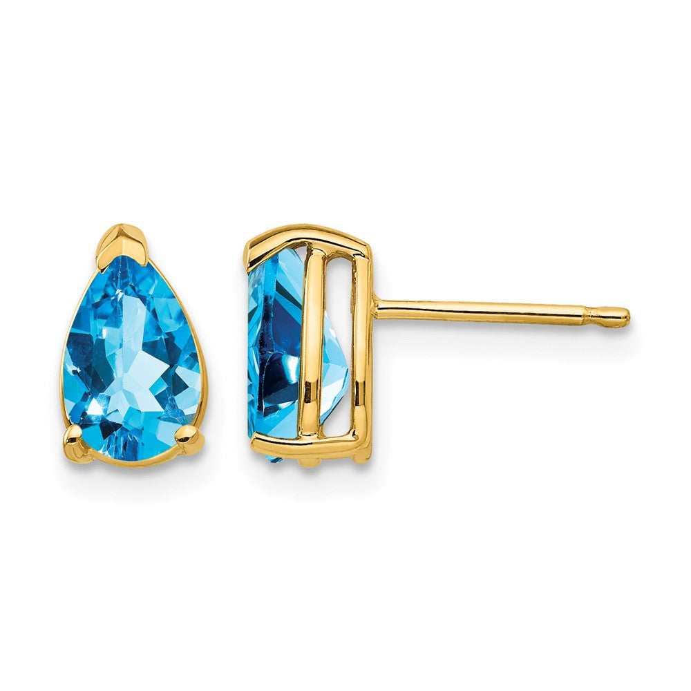 14k 8x Pear Blue Topaz Post Earrings