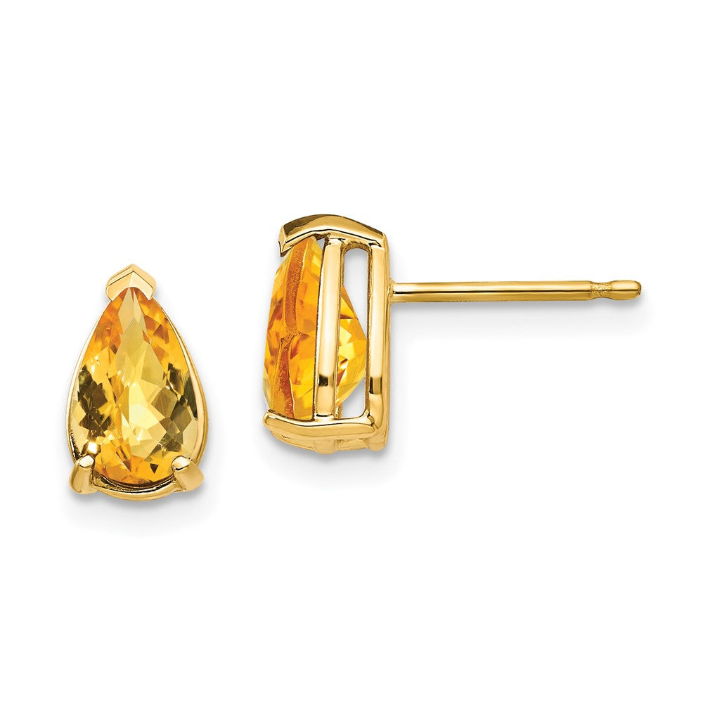 14k 8x Pear Citrine Checker Earrings