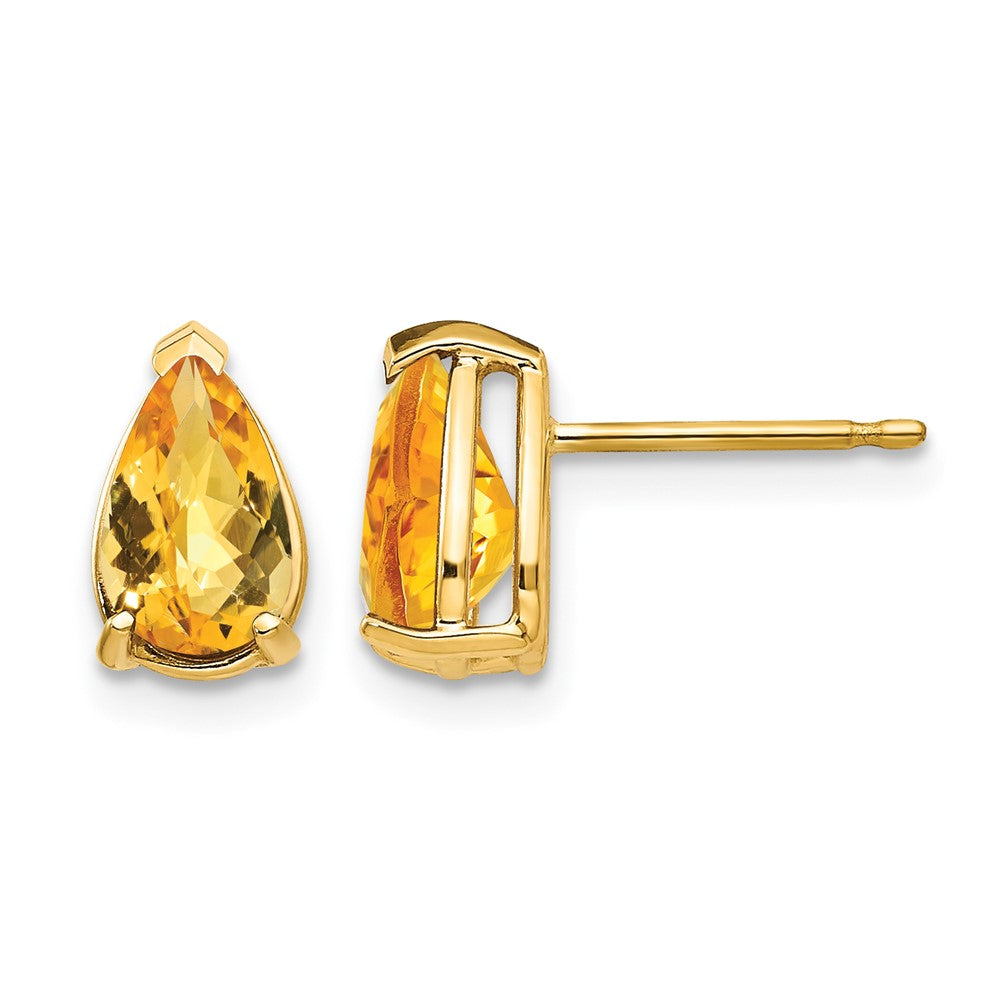 14k 8x Pear Checker-cut Citrine Post Earrings