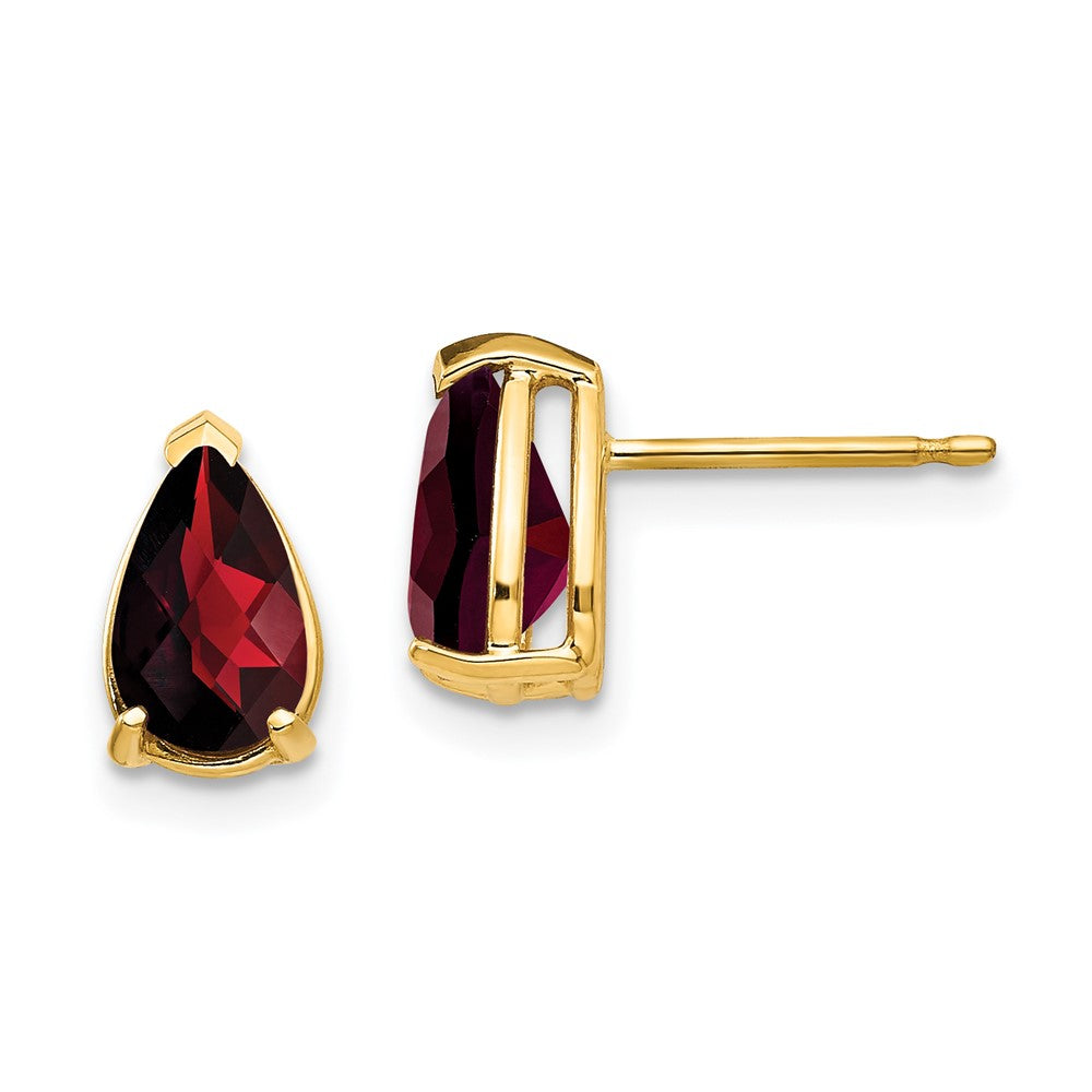 14k 8x Pear Garnet Checker Earrings