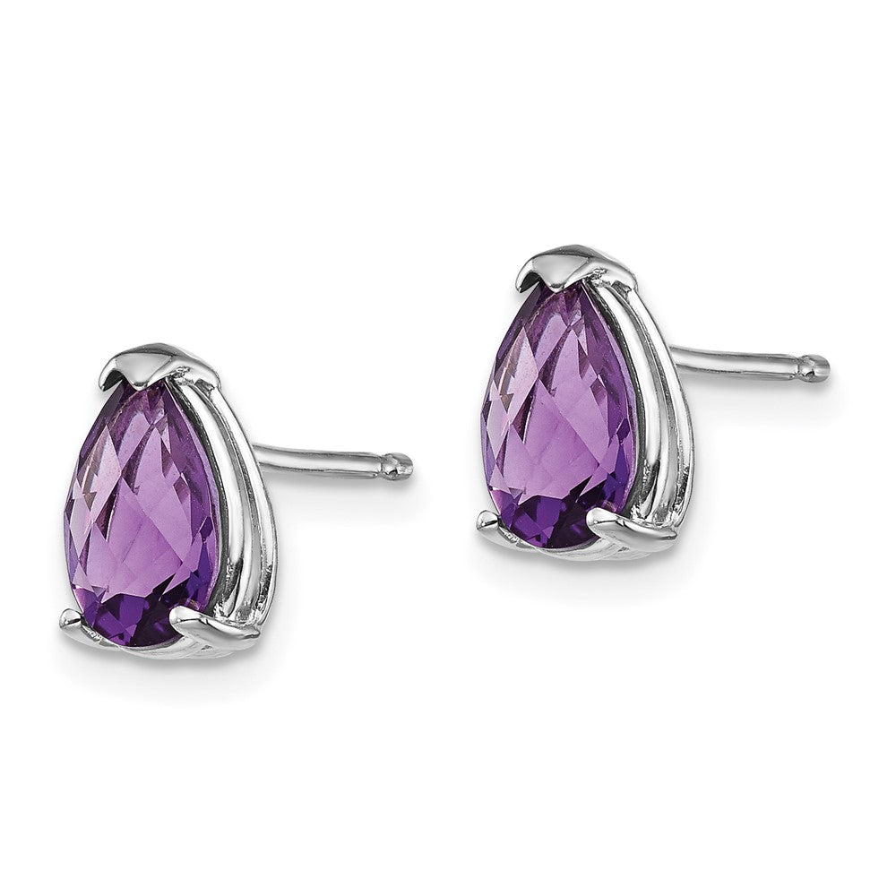 14k White Gold 8x Pear Amethyst Checker Earrings