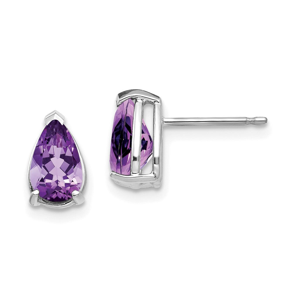 14k White Gold 8x Pear Amethyst Earrings
