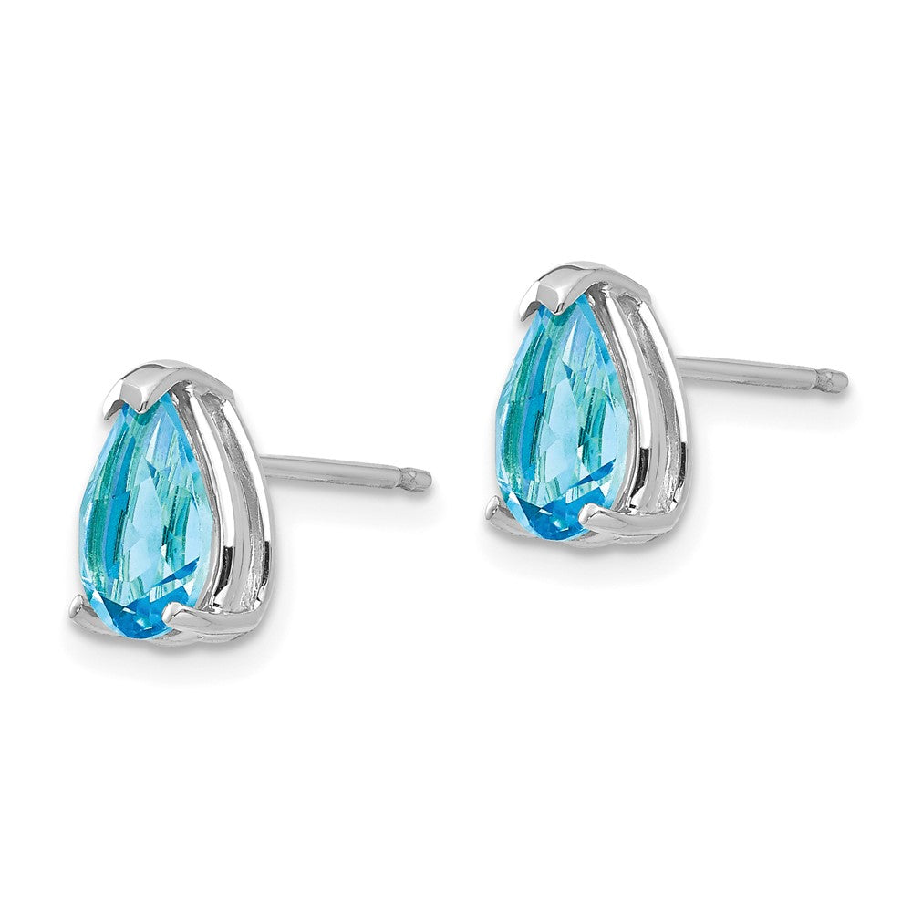 14k White Gold 8x Pear Blue Topaz Post Earrings