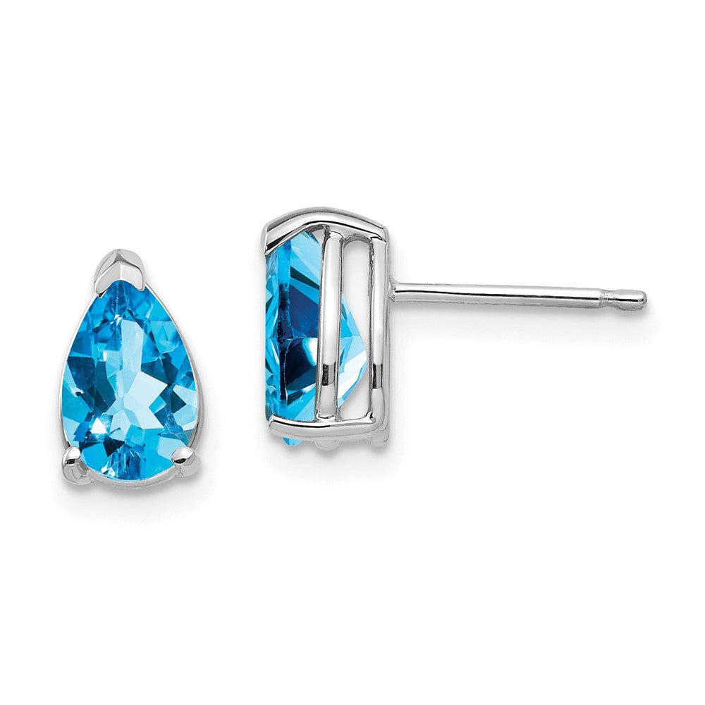 14k White Gold 8x Pear Blue Topaz Earrings
