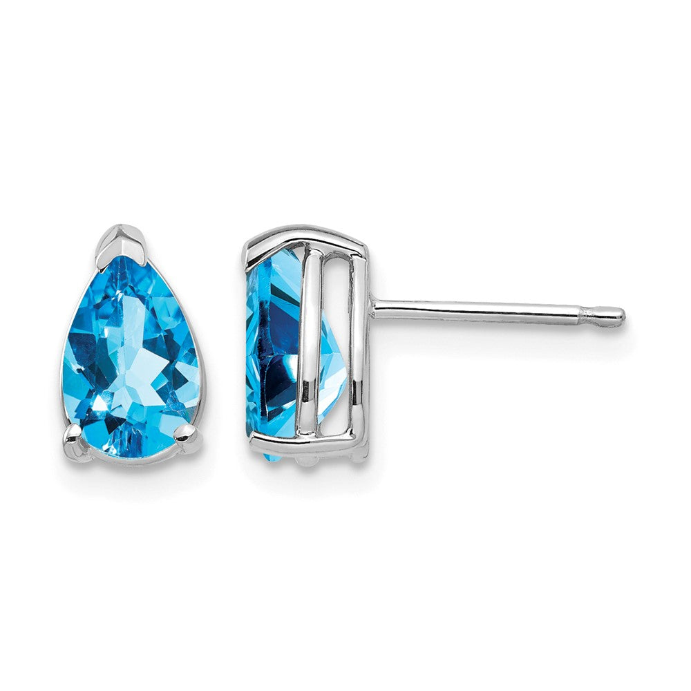 14k White Gold 8x Pear Blue Topaz Post Earrings
