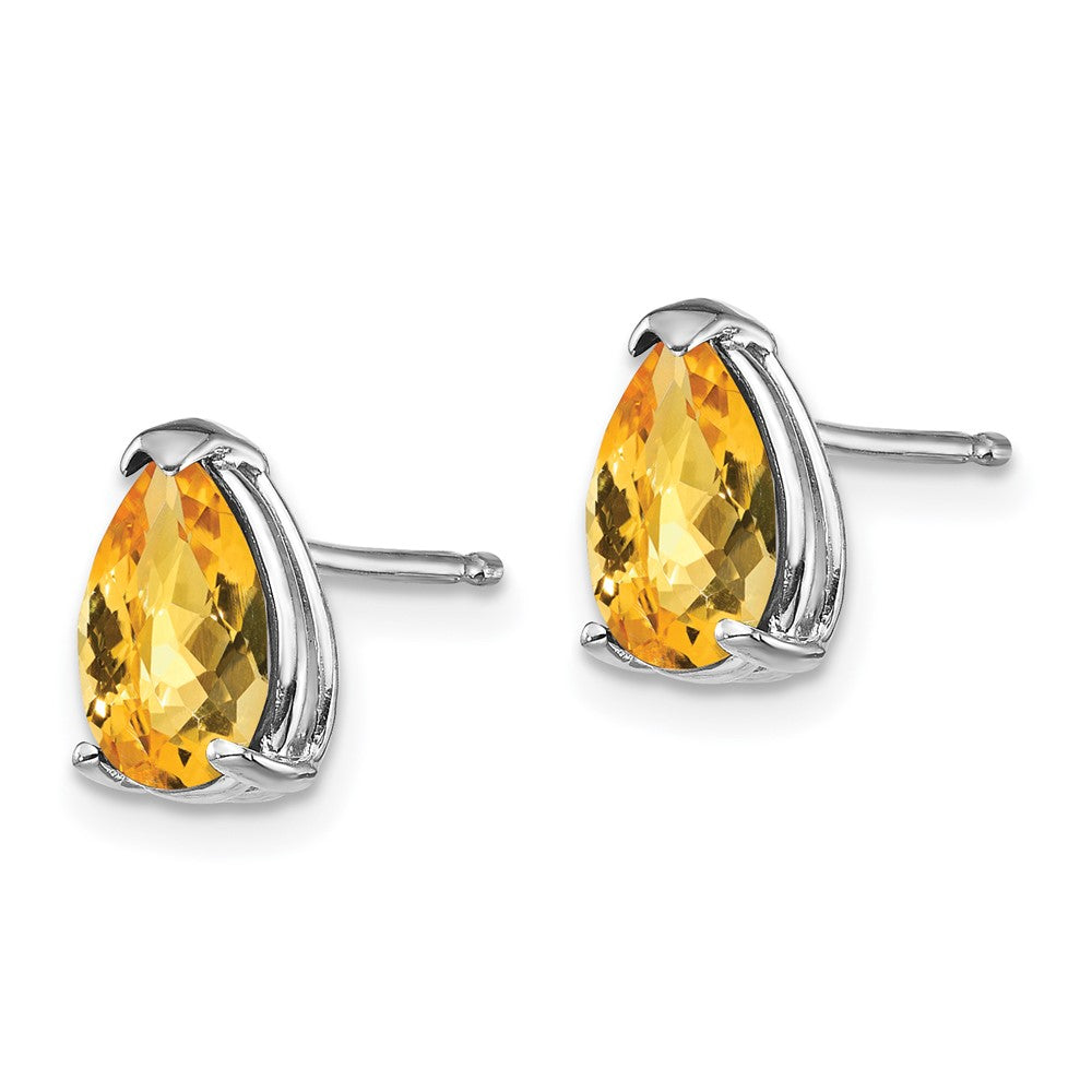 14k White Gold 8x Pear Citrine Checker Earrings