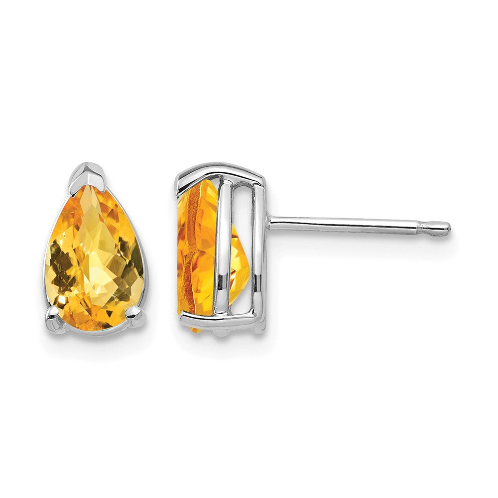 14k White Gold 8x Pear Checker-cut Citrine Post Earrings