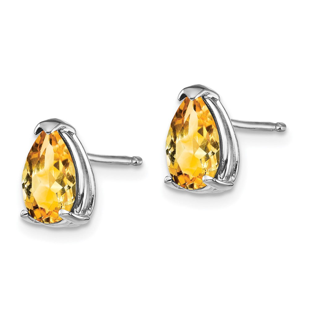14k White Gold 8x Pear Citrine Post Earrings