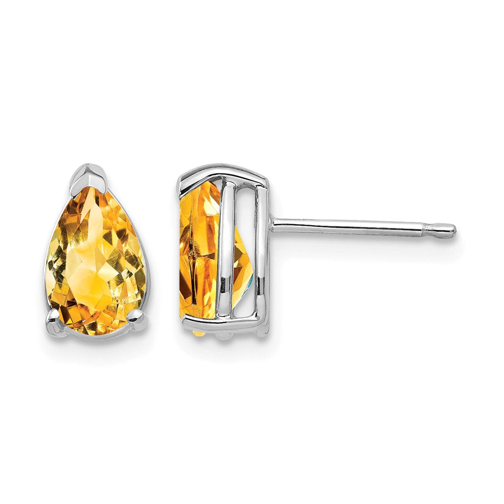 14k White Gold 8x Pear Citrine Post Earrings