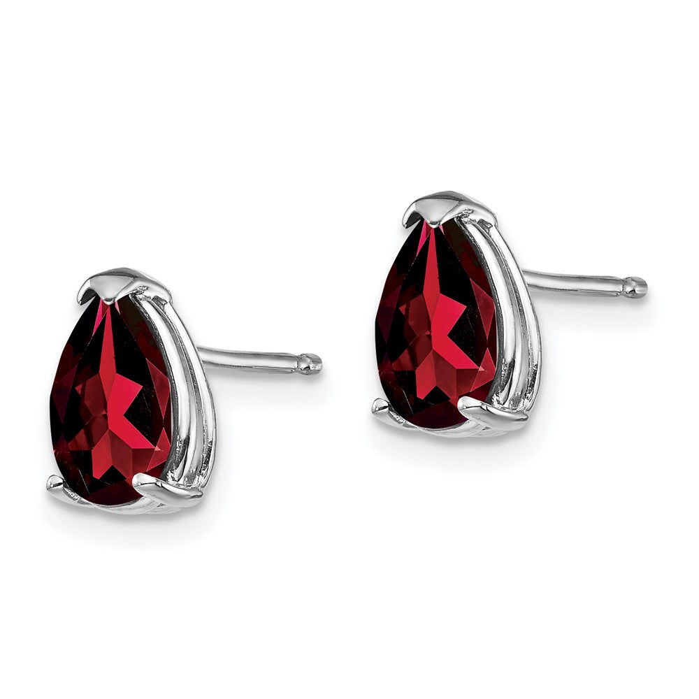 14k White Gold 8x Pear Garnet Post Earrings