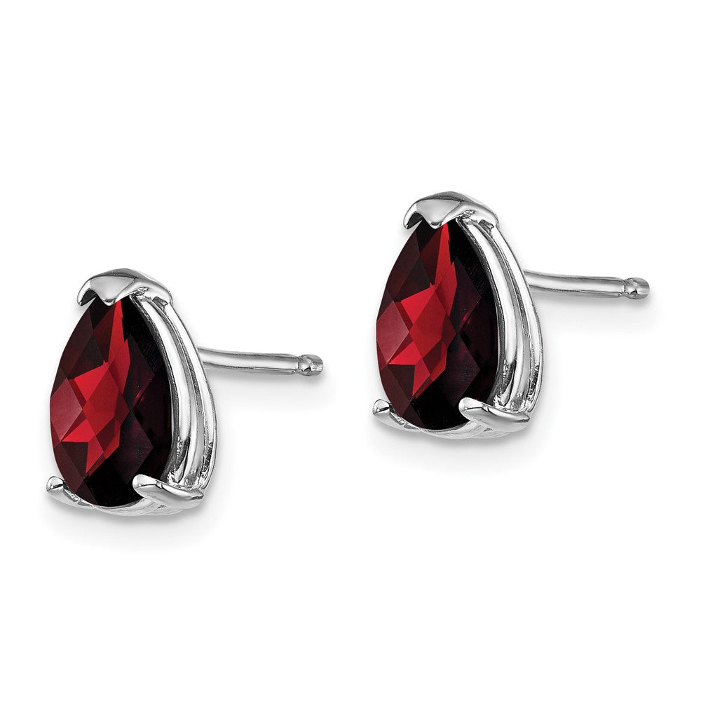14k White Gold 8x Pear Checker-cut Garnet Post Earrings
