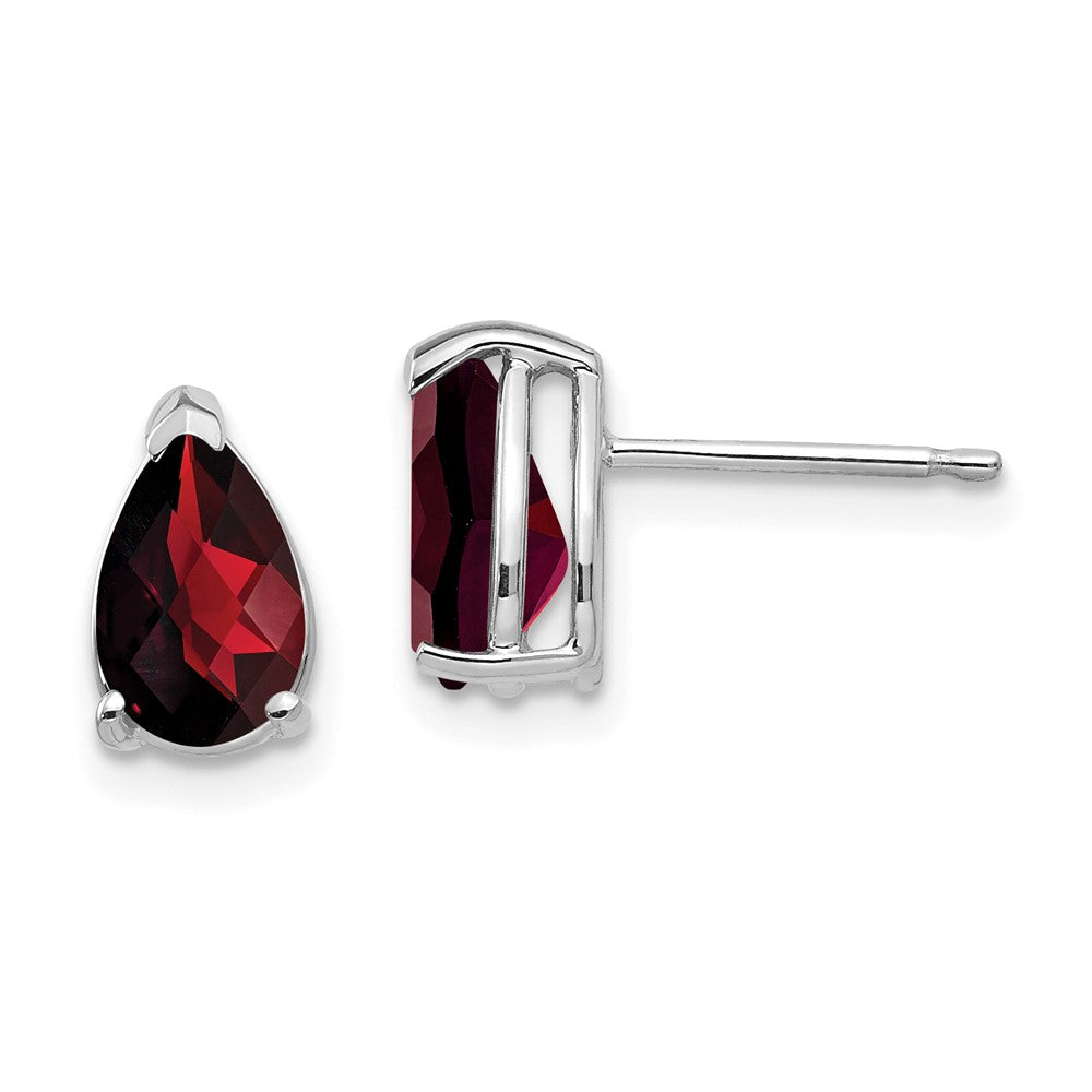 14k White Gold 8x Pear Garnet Checker Earrings
