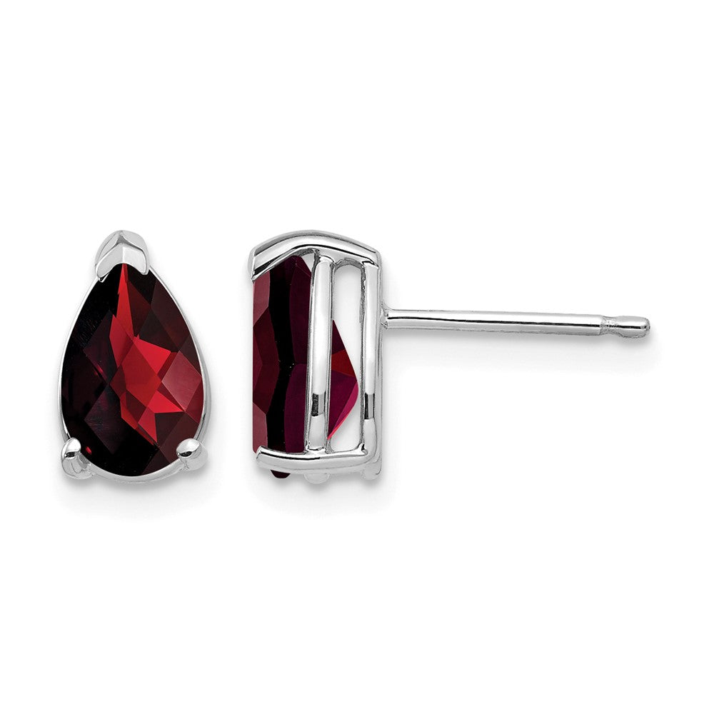 14k White Gold 8x Pear Checker-cut Garnet Post Earrings
