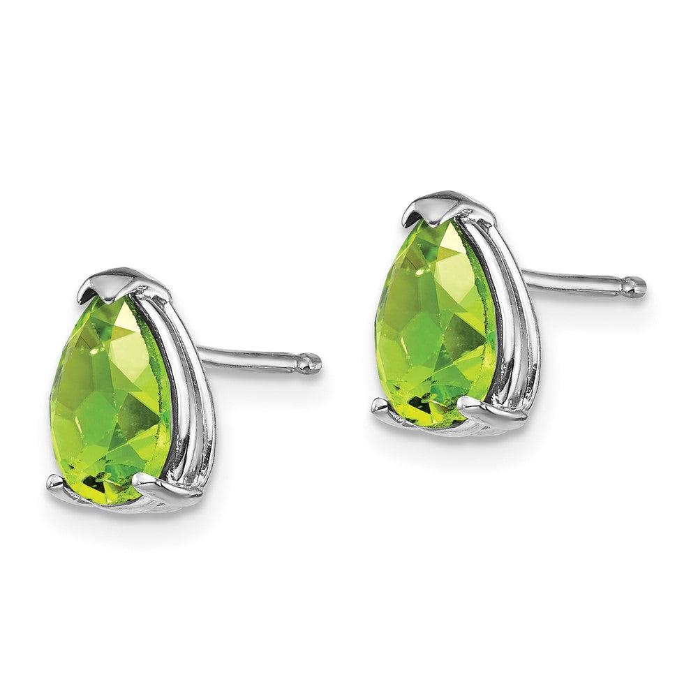 14k White Gold 8x Pear Peridot Post Earrings
