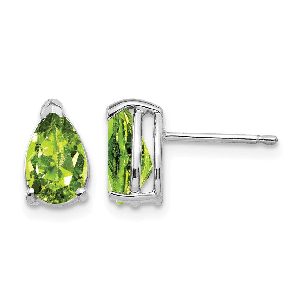14k White Gold 8x Pear Peridot Post Earrings