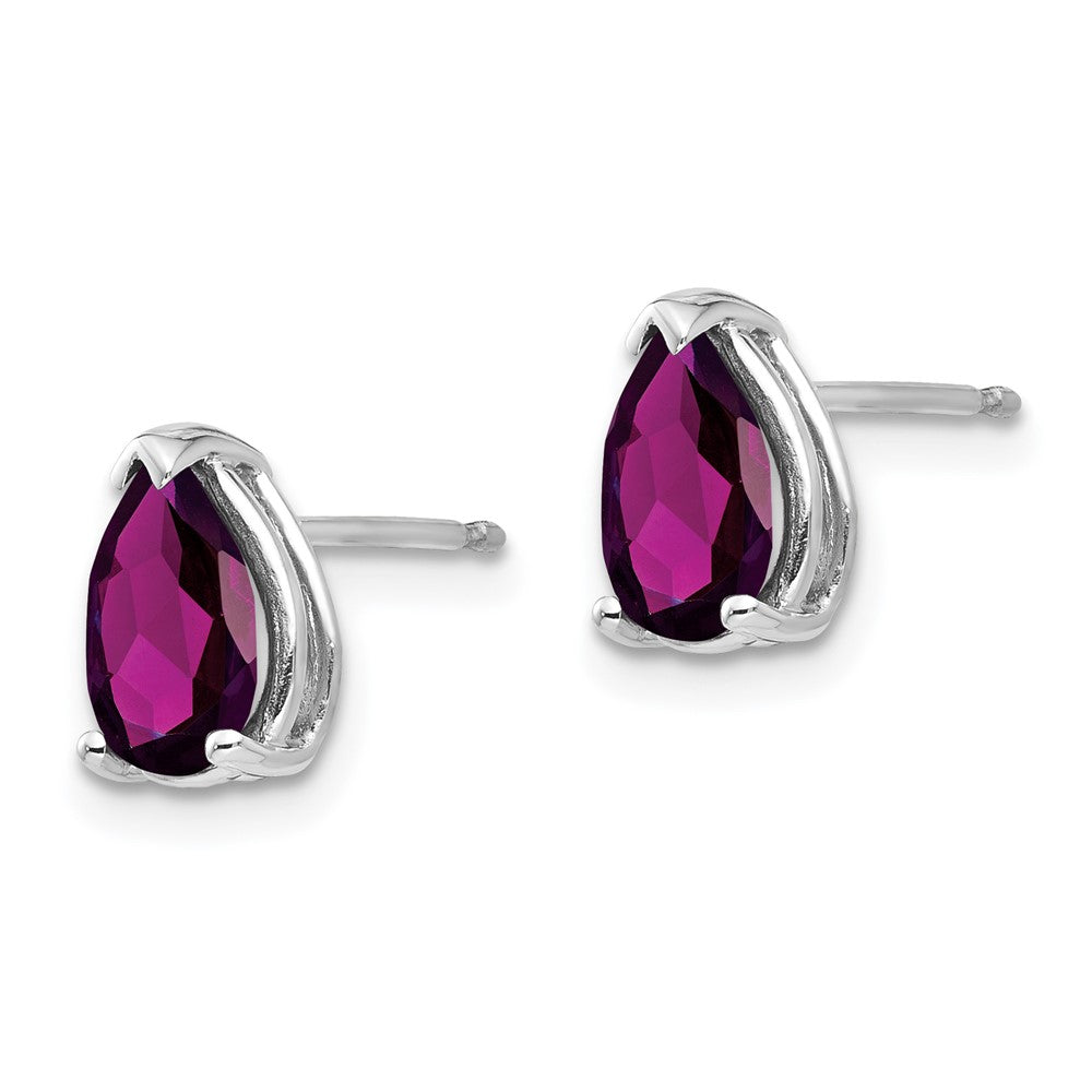 14k White Gold 8x Pear Rhodolite Garnet Post Earrings