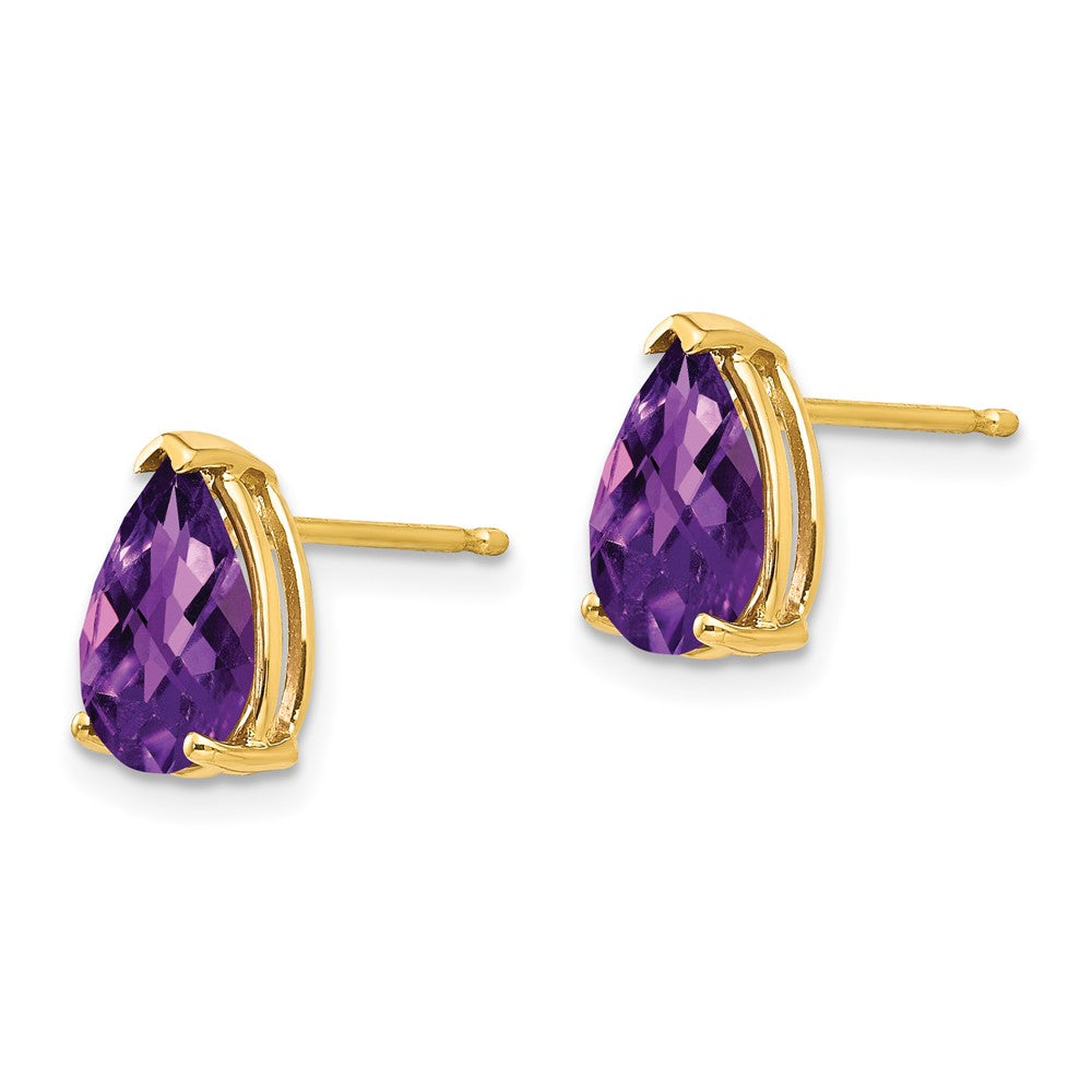 14k 9x Pear Checker-cut Amethyst Post Earrings