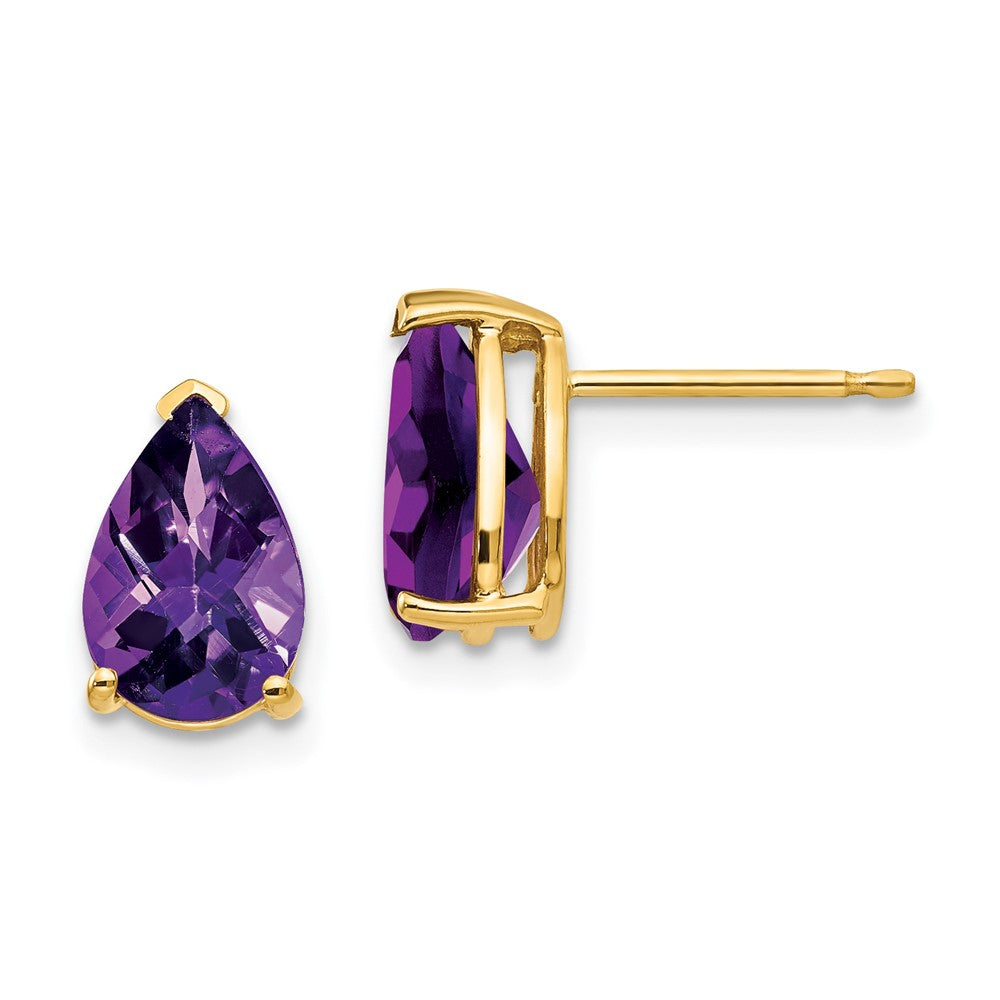 14k 9x Pear Amethyst Checker Earrings