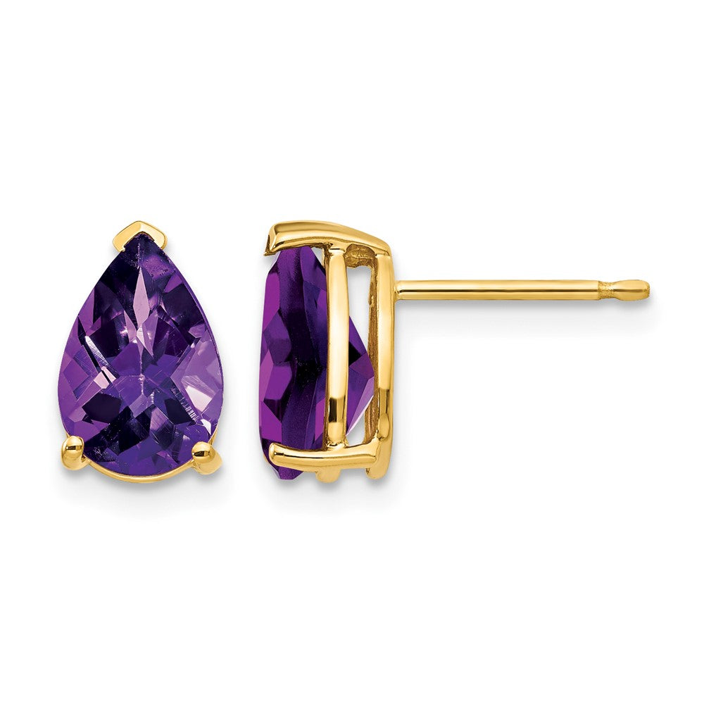 14k 9x Pear Checker-cut Amethyst Post Earrings