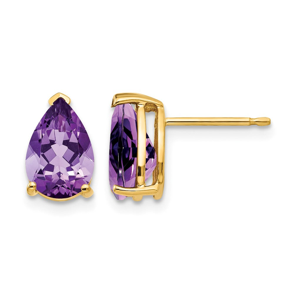 14k 9x Pear Amethyst Post Earrings
