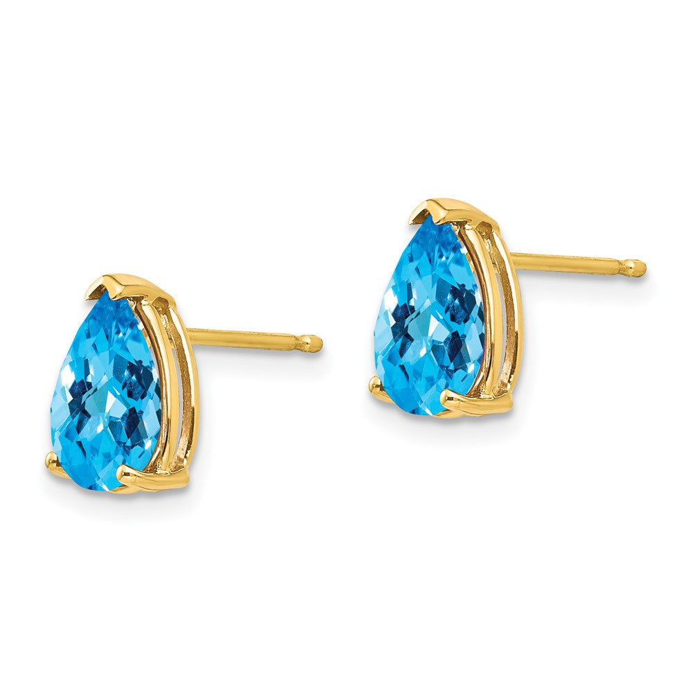 14k 9x Pear Checker-cut Blue Topaz Post Earrings