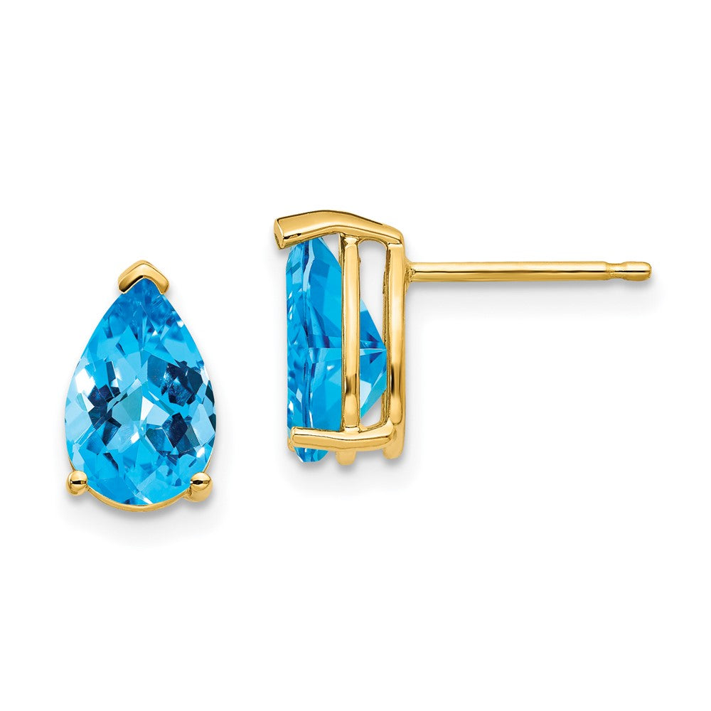 14k 9x Pear Blue Topaz Checker Earrings