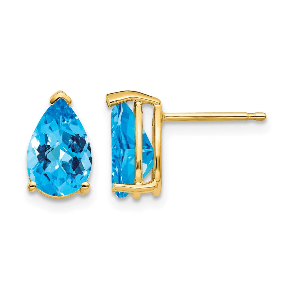 14k 9x Pear Checker-cut Blue Topaz Post Earrings