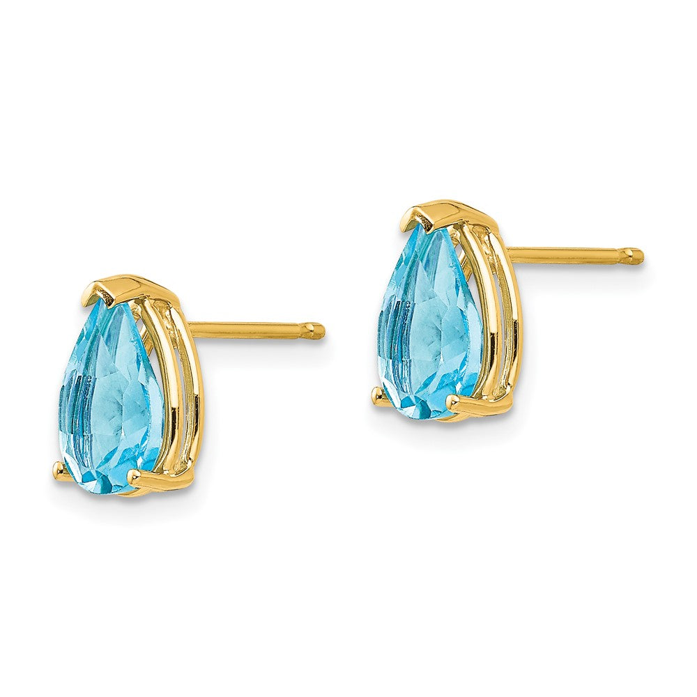 14k 9x Pear Blue Topaz Earrings