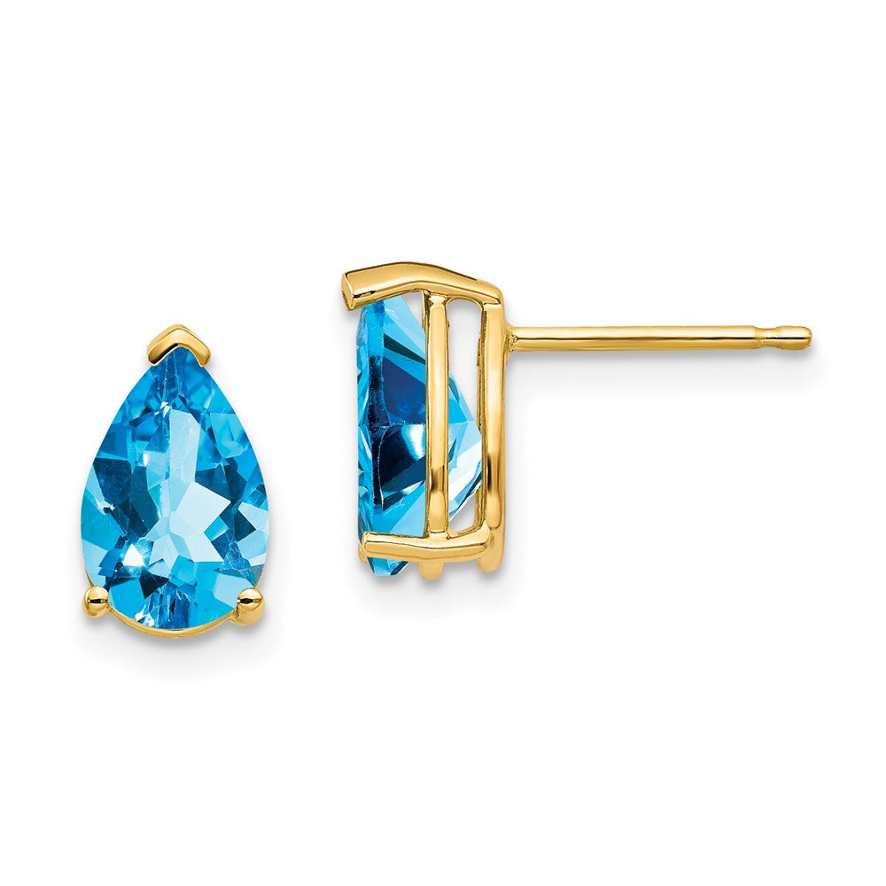 14k 9x Pear Blue Topaz Earrings