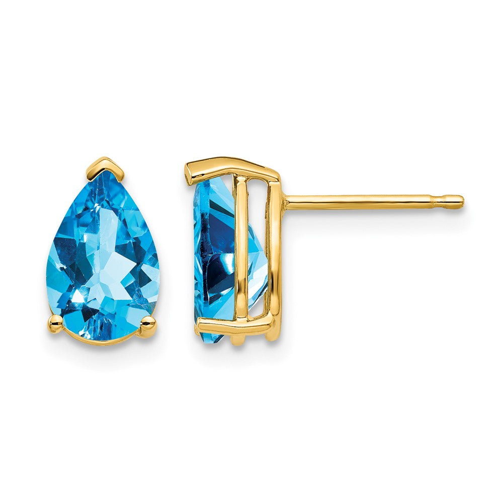 14k 9x Pear Blue Topaz Post Earrings