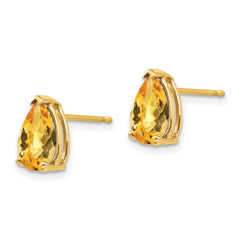 14k 9x Pear Checker-cut Citrine Post Earrings