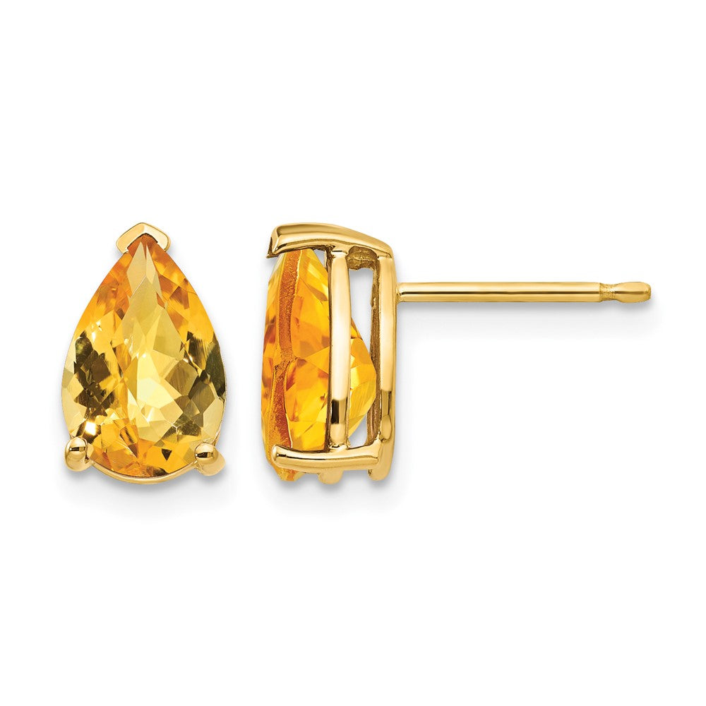14k 9x Pear Checker-cut Citrine Post Earrings