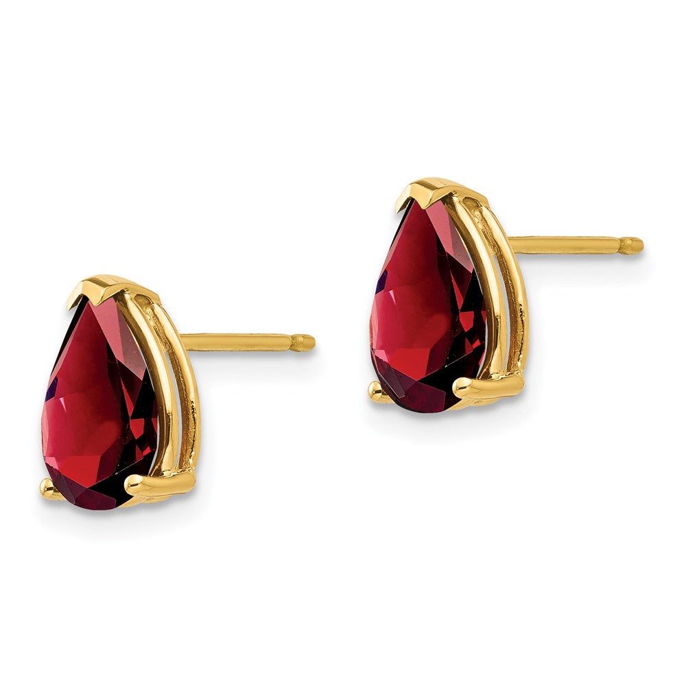 14k 9x Pear Garnet Post Earrings