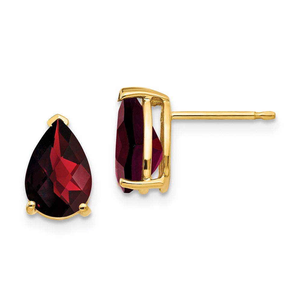 14k 9x Pear Garnet Checker Earrings