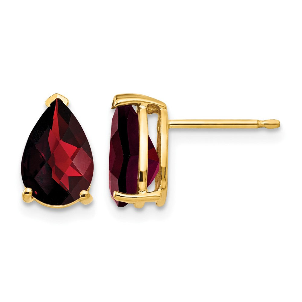 14k 9x Pear Checker-cut Garnet Post Earrings