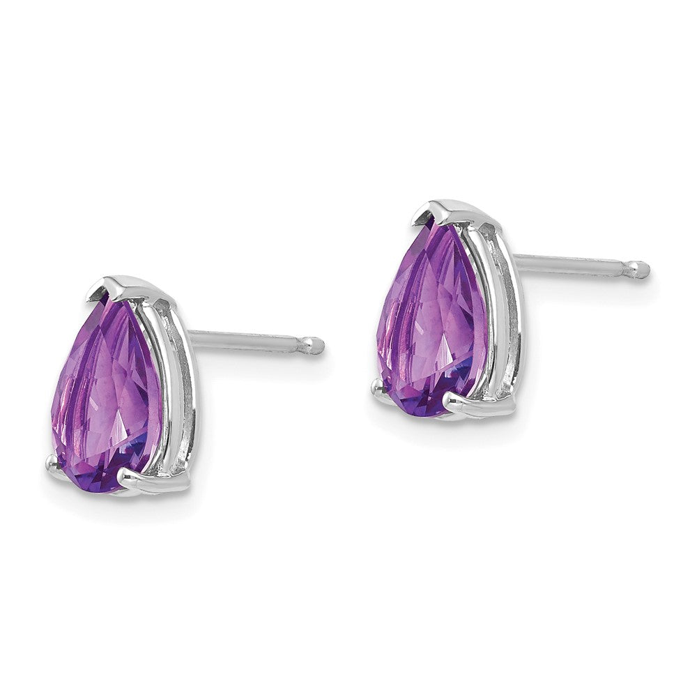 14k White Gold 9x Pear Amethyst Stud Earrings